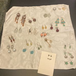 Assorted earrings, some glass, some semi precious, some part, silver, 20 pairs